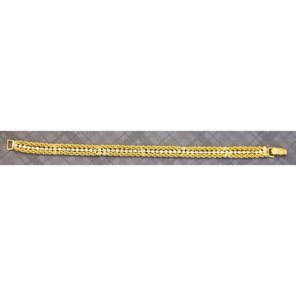 7 inch, Vintage Double Rope Chain Clear Rhinestones Gold Tone Bracelet - G46 - Picture 2 of 3